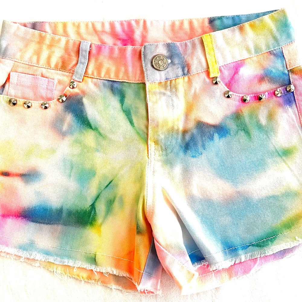 Girls Flowers By Zoe Tie Dye Denim Stretch Shorts - XL
